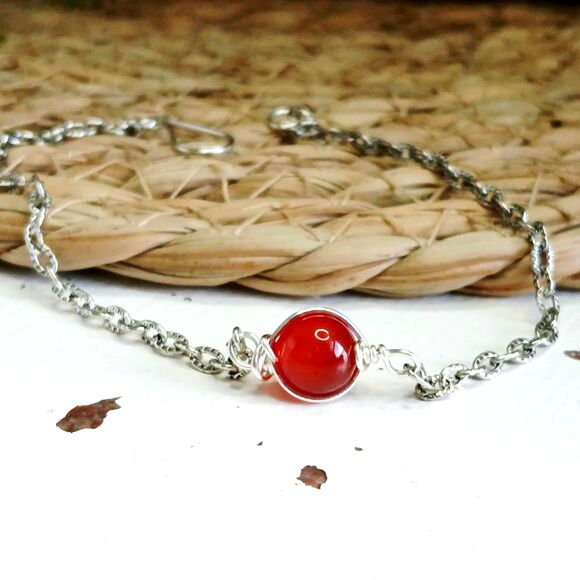 Carnelian Crystal Bracelet Anklet, Gemstone Jewelry Accessories 9" - Picture 1 of 3